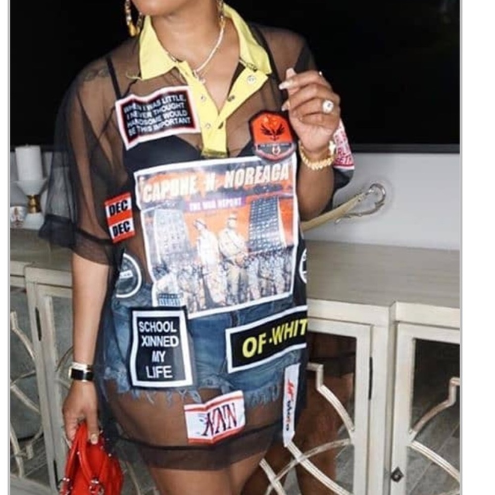 Sexy see-through mini black dress